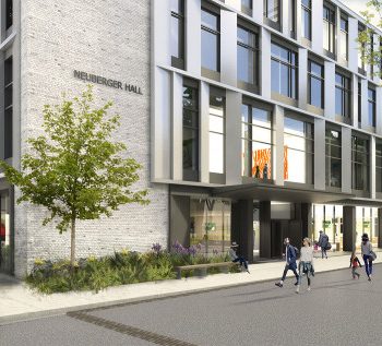 A rendering of Neuberger Hall on Portland State University's campus