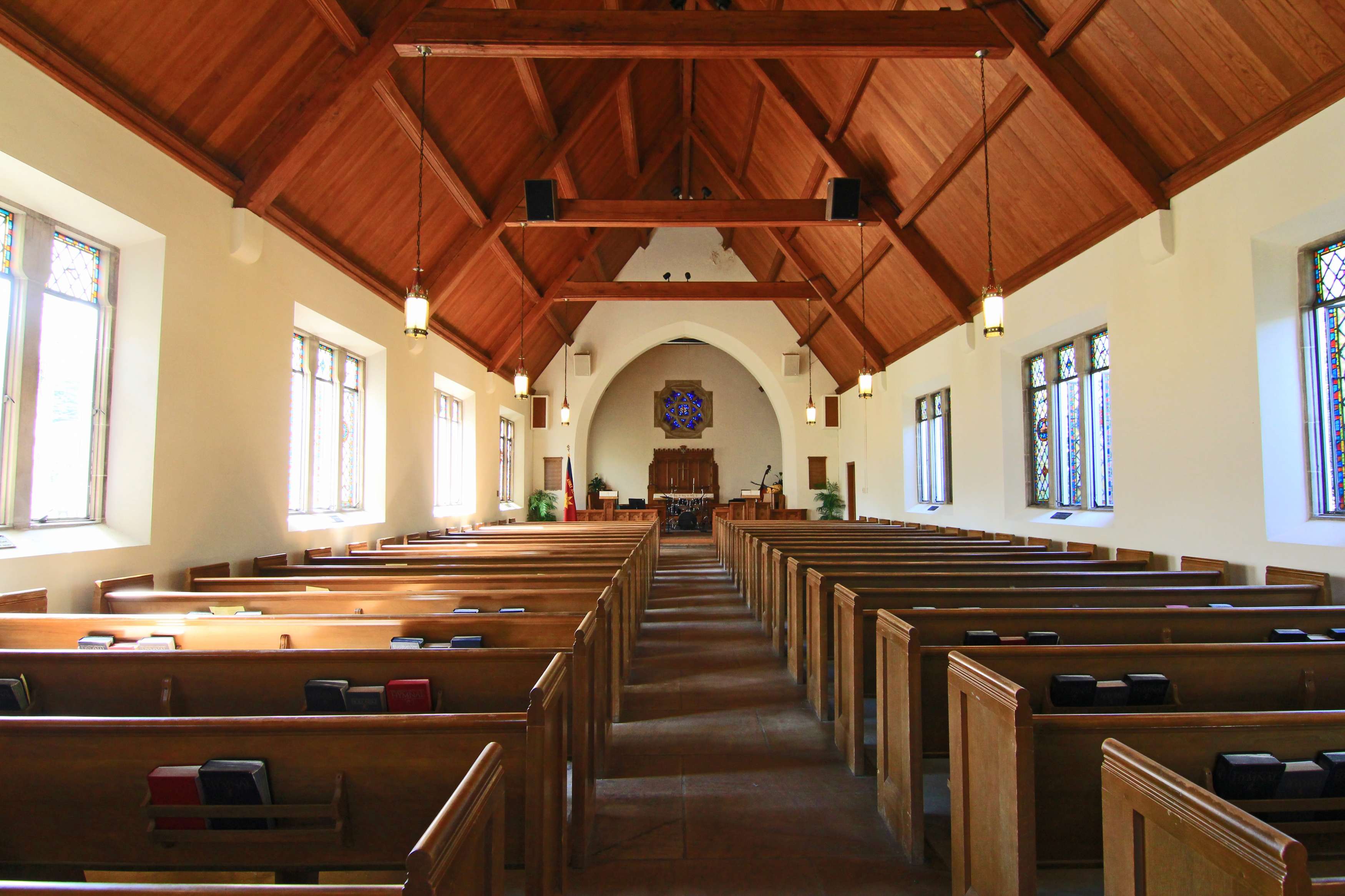 Inside a church sanctuary. 