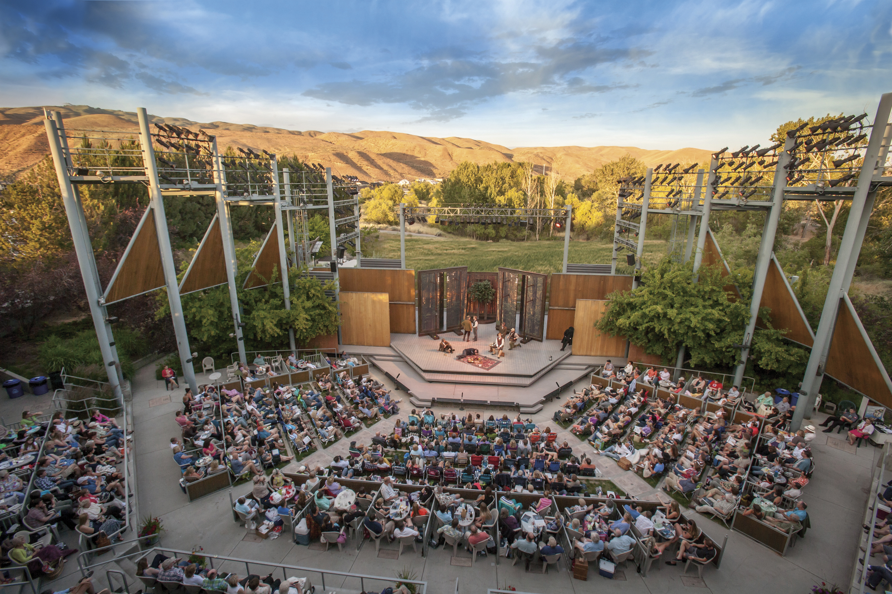 The stage and audience of the Idaho Shakespeare Festival, one of the largest performing arts organizations in Boise, ID