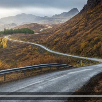 A winding road through mountains.