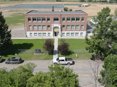 Exterior shot of a rural school in Montana